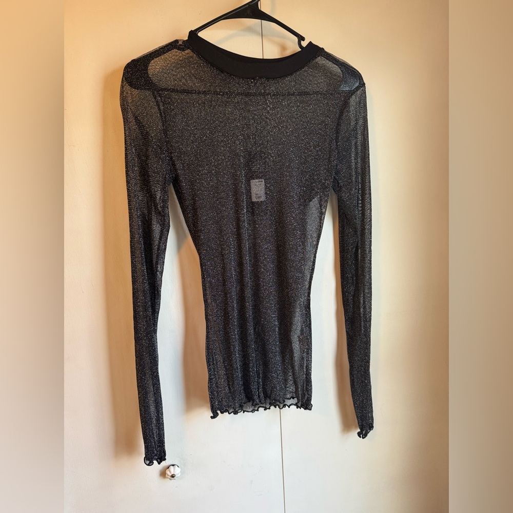 Fashion Nova Sheer Metallic Long Sleeve Top - Black